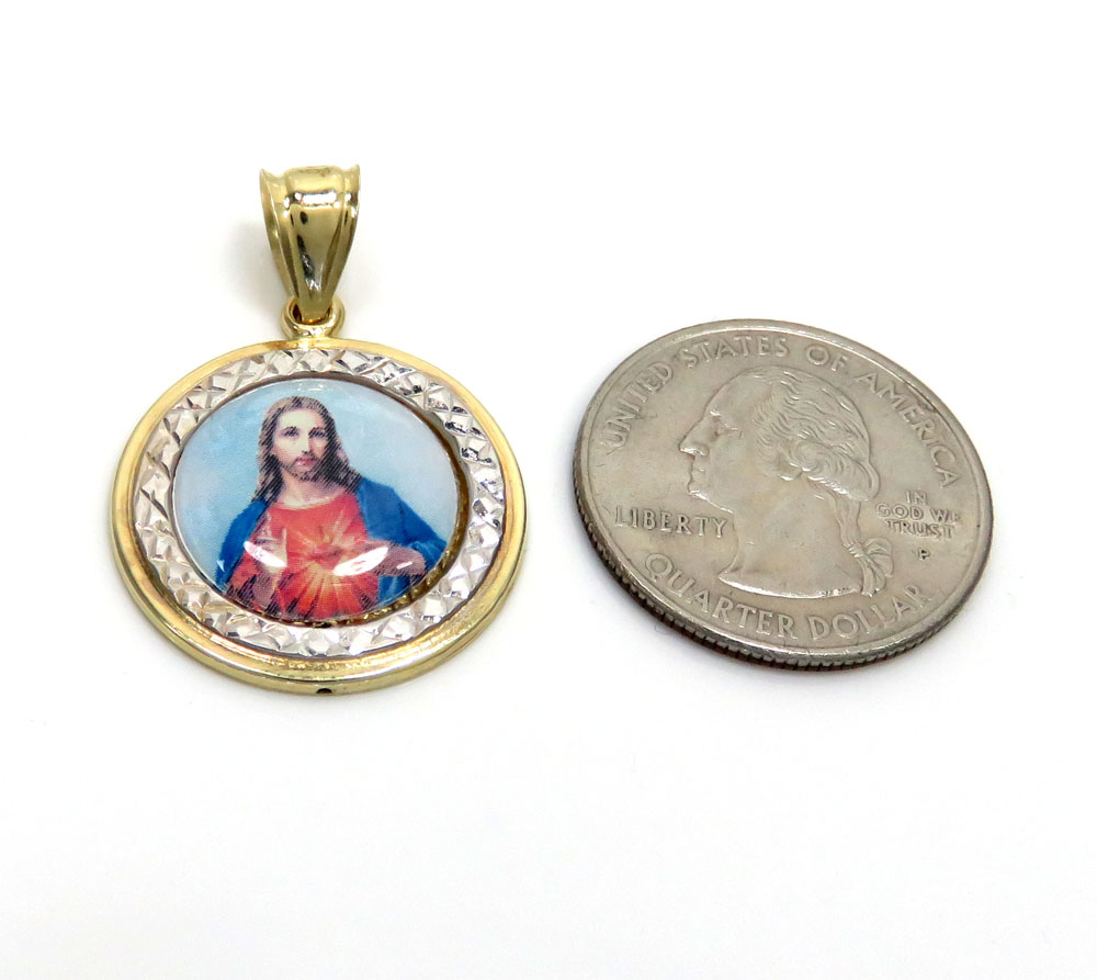 14k two tone gold round halo small picture pendant 