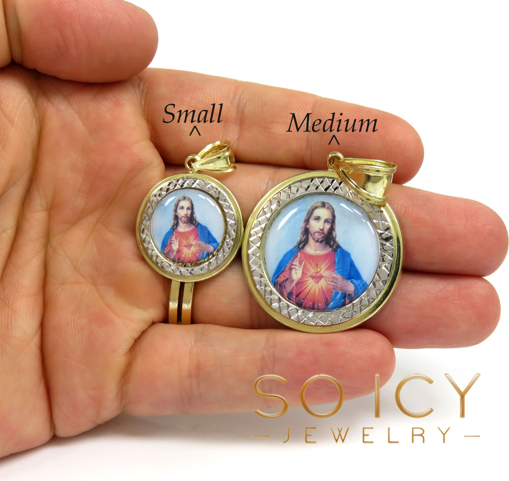 14k two tone gold round halo small picture pendant - Image 5