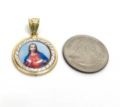 14k two tone gold round halo small picture pendant 
