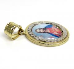 14k two tone gold round halo small picture pendant 