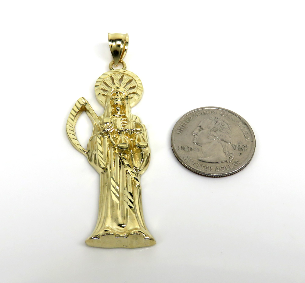 14k yellow gold large halo grim reaper pendant 