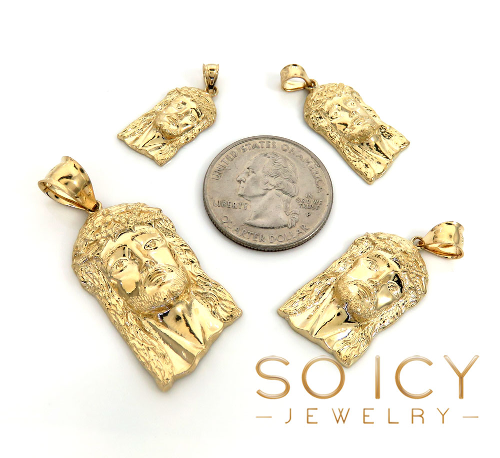 14k yellow gold classic mini- large size jesus face pendant  - Image 2