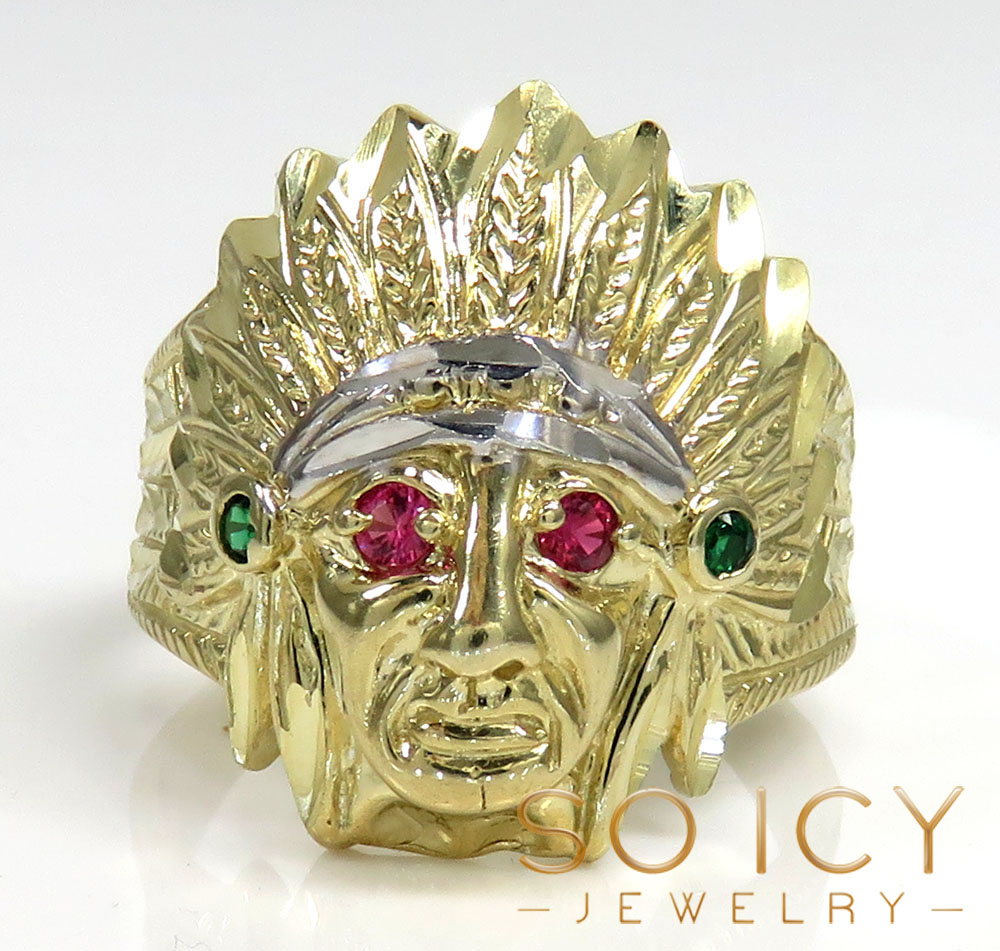10k two tone indian chief cz head ring 0.40ct