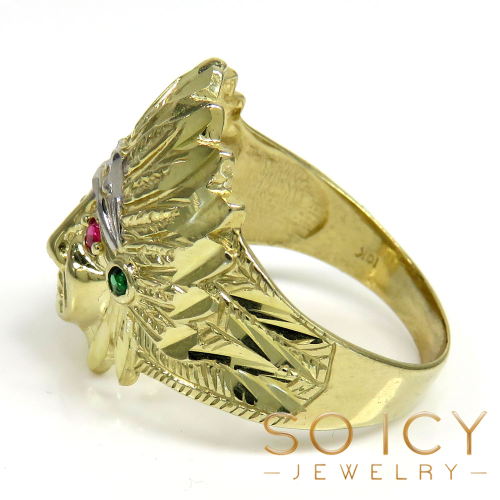 10k two tone indian chief cz head ring 0.40ct