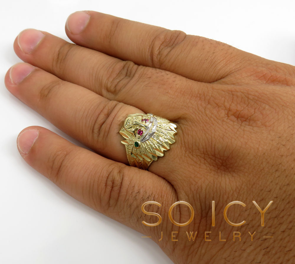 10k two tone indian chief cz head ring 0.40ct