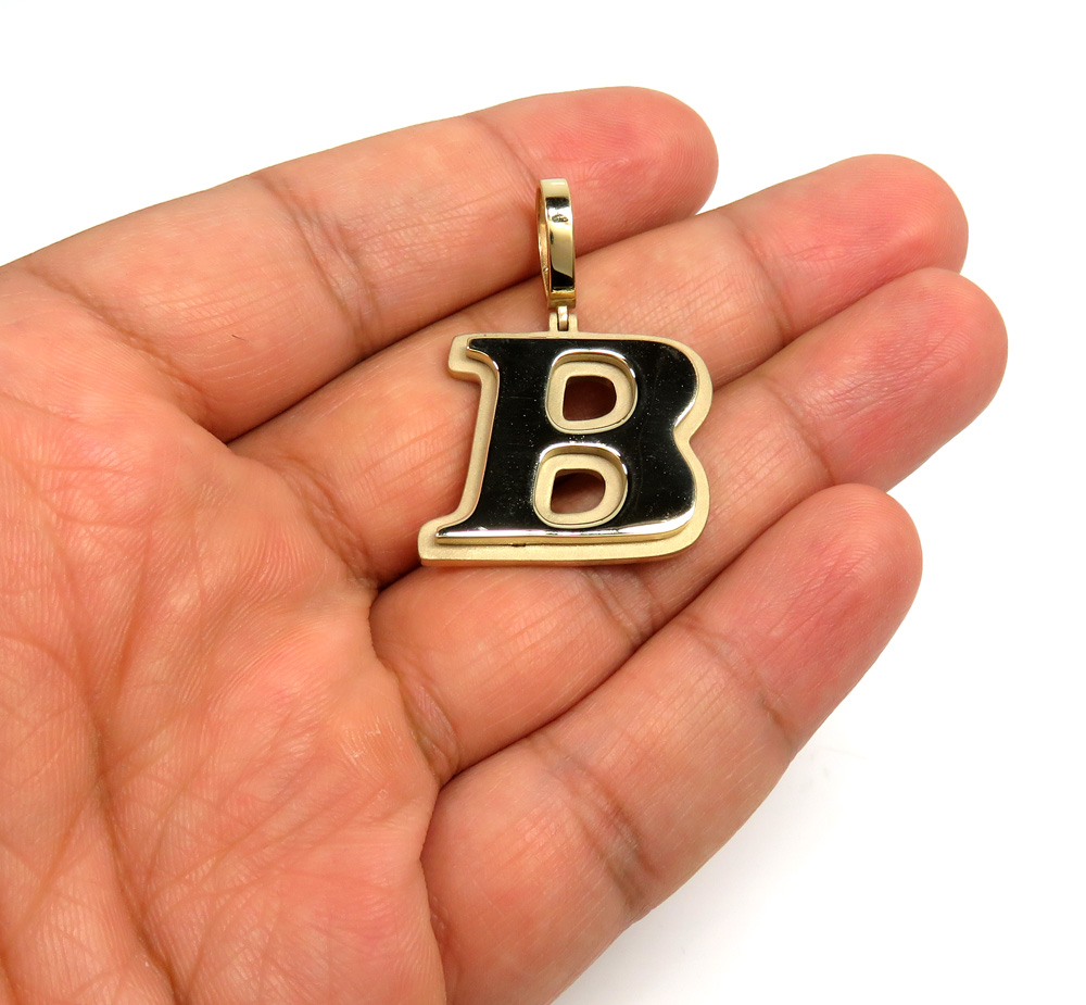 14k yellow gold raised letter initial b pendant 