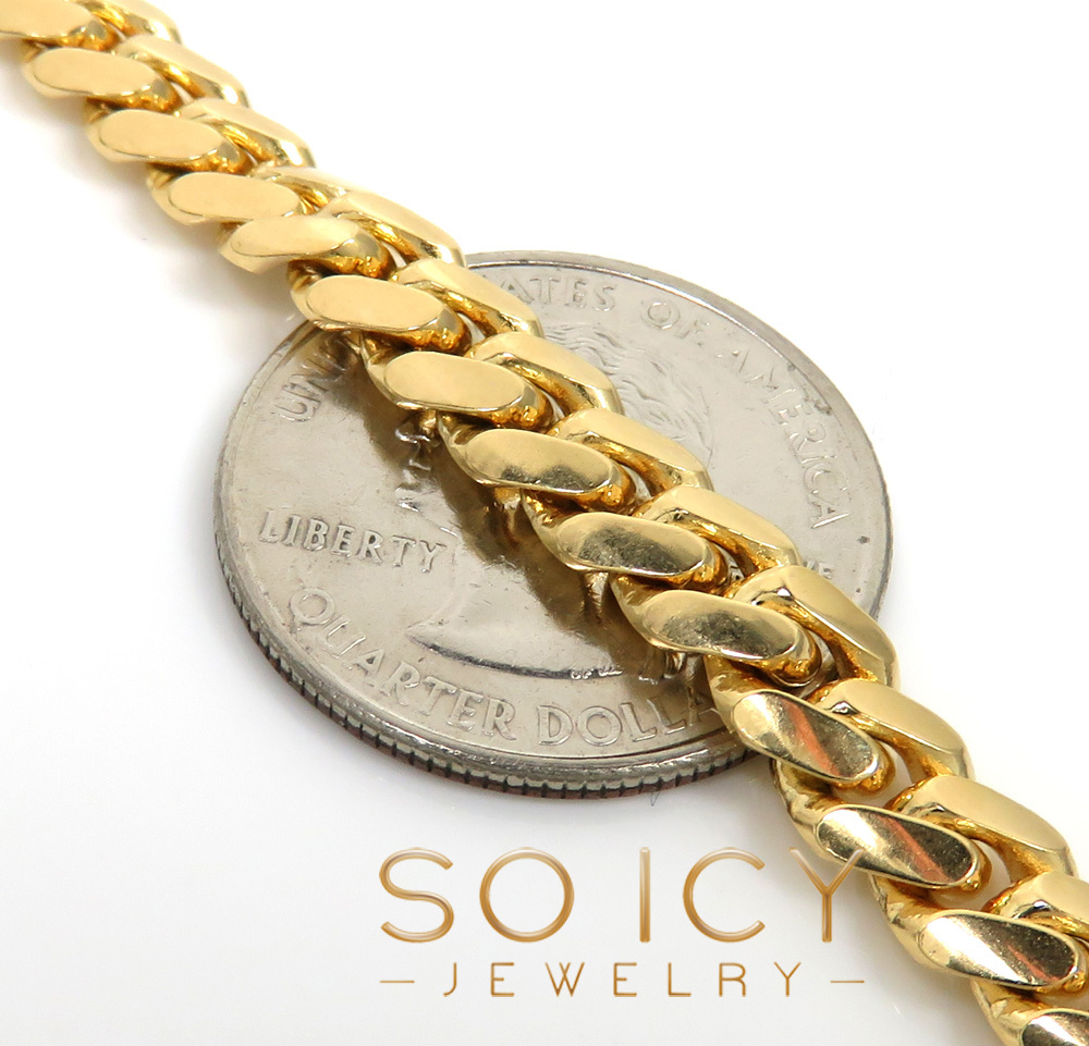 14k yellow gold solid miami link bracelet 8.50 inch 7mm