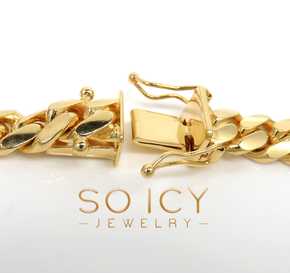 14k yellow gold solid miami link bracelet 8.50 inch 7mm