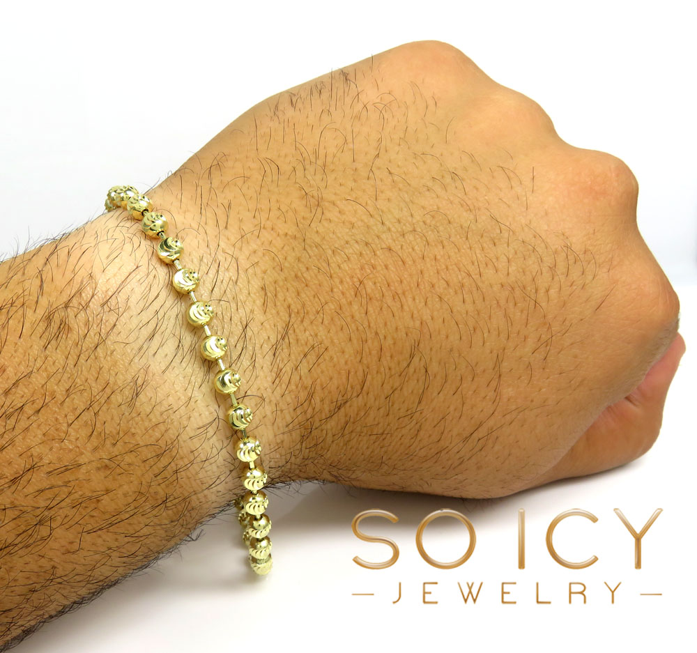 10k yellow gold moon cut bead link bracelet 8