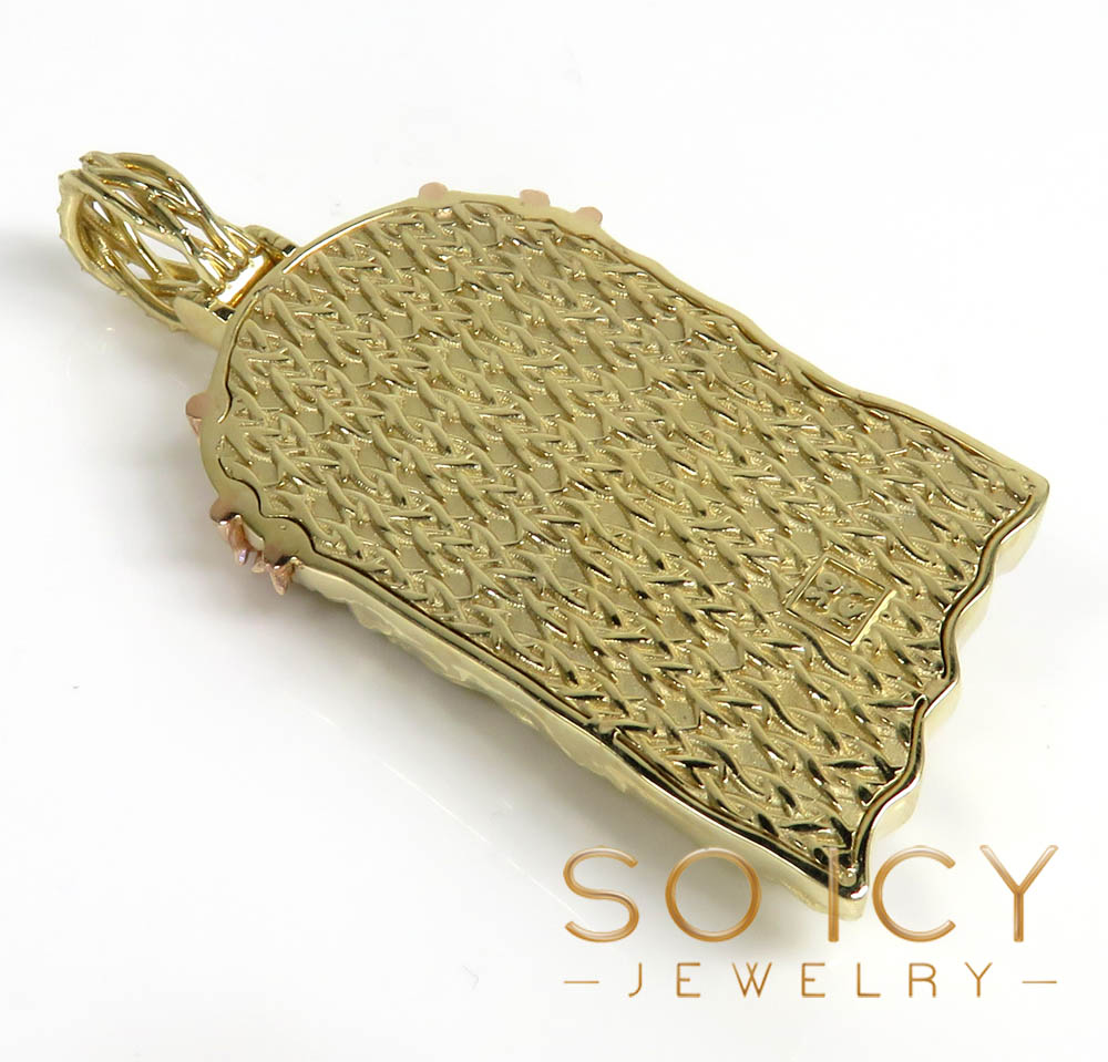 14k two tone gold large classic thorn jesus pendant 0.10ct