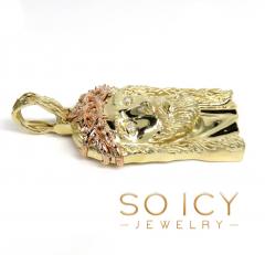 14k two tone gold large classic thorn jesus pendant 0.10ct