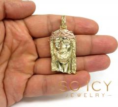 14k two tone gold large classic thorn jesus pendant 0.10ct