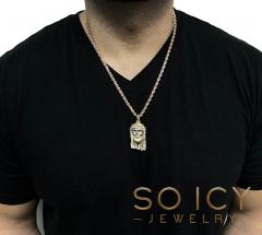 14k two tone gold large classic thorn jesus pendant 0.10ct