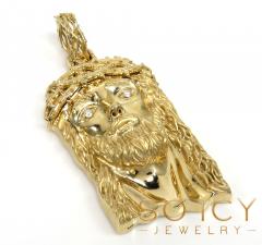 14k two tone gold large classic thorn jesus pendant 0.10ct