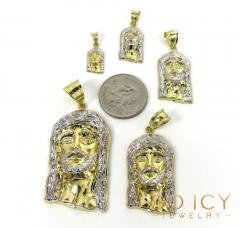 10k yellow gold mini-xl size solid back jesus face pendant