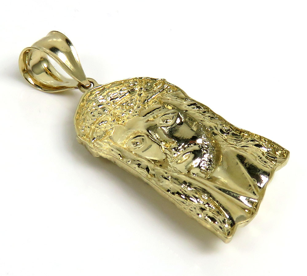 10k yellow gold classic mini- large size jesus face pendant 