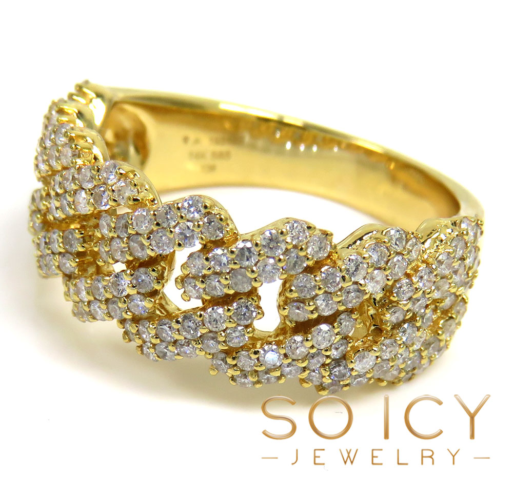 14k yellow gold 9mm 2 row diamond miami cuban ring 1.29ct