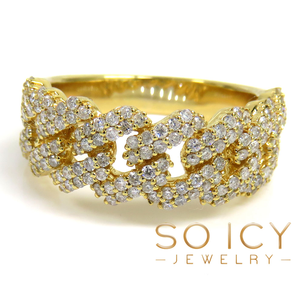 14k yellow gold 9mm 2 row diamond miami cuban ring 1.29ct