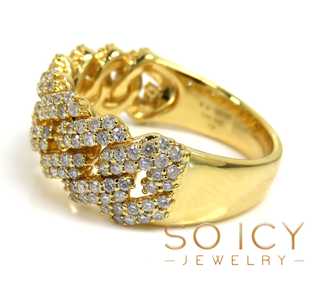 14k yellow gold 9mm 2 row diamond miami cuban ring 1.29ct