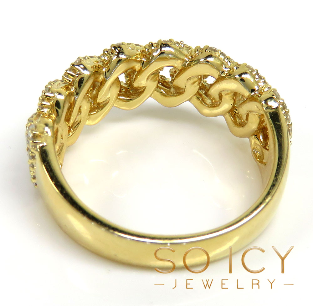 14k yellow gold 9mm 2 row diamond miami cuban ring 1.29ct