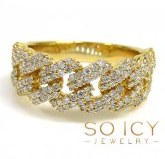 14k yellow gold 9mm 2 row diamond miami cuban ring 1.29ct