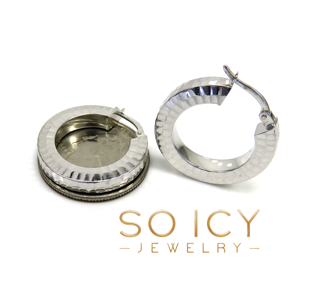 14k white gold small 4mm huggie hoops earrings - Image 3