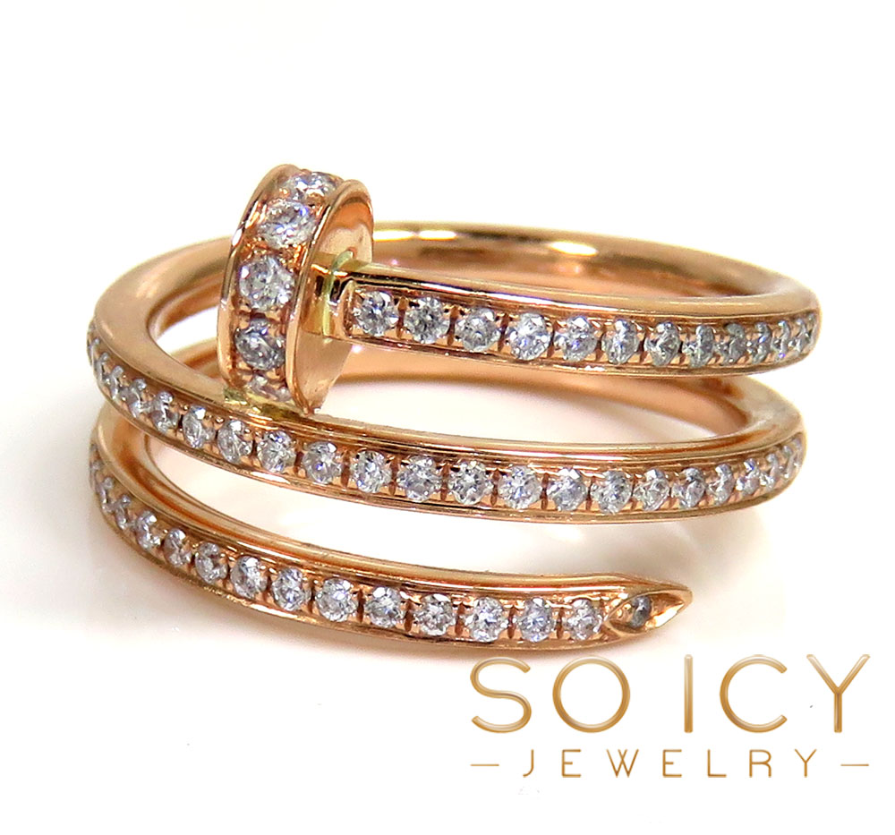 18k rose gold diamond double loop nail ring 0.58ct