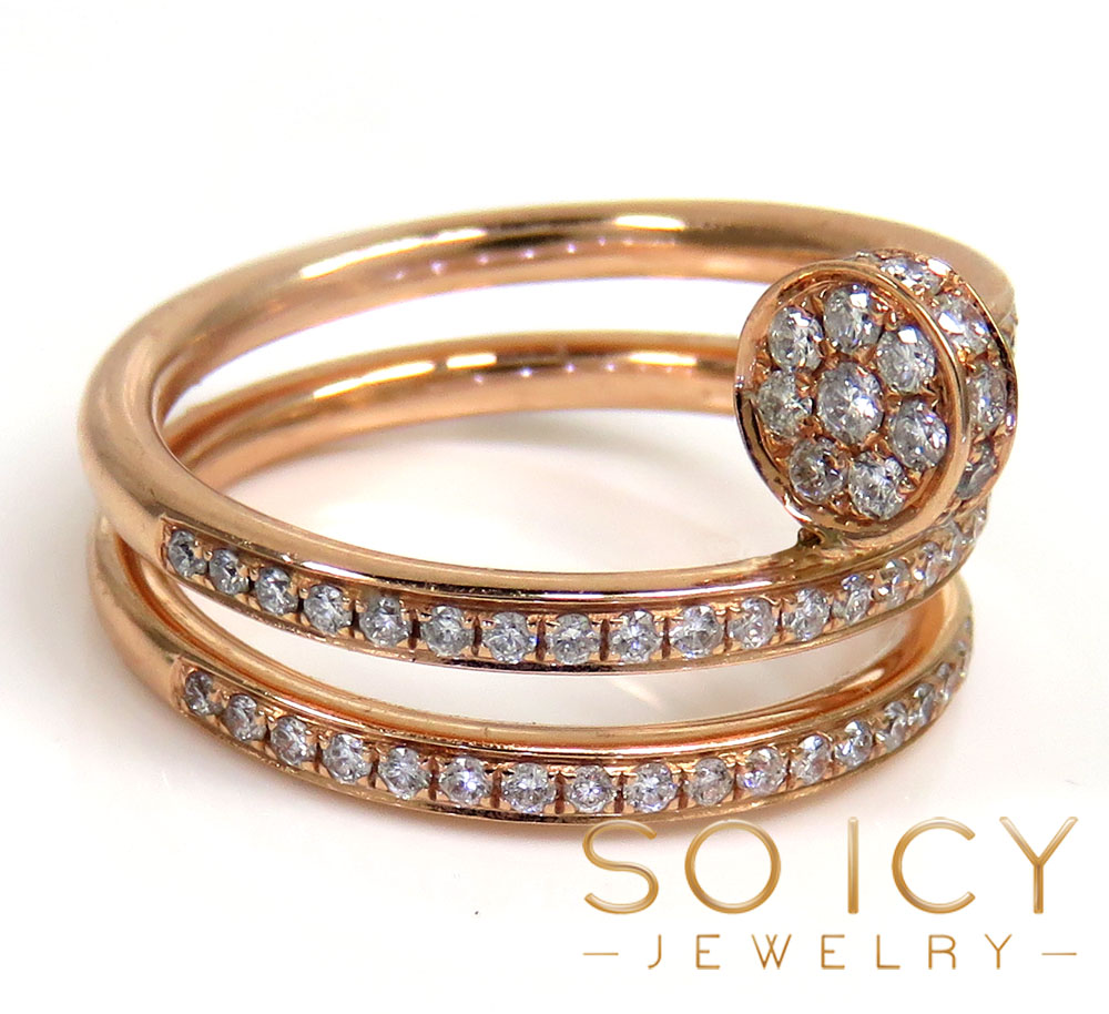 18k rose gold diamond double loop nail ring 0.58ct