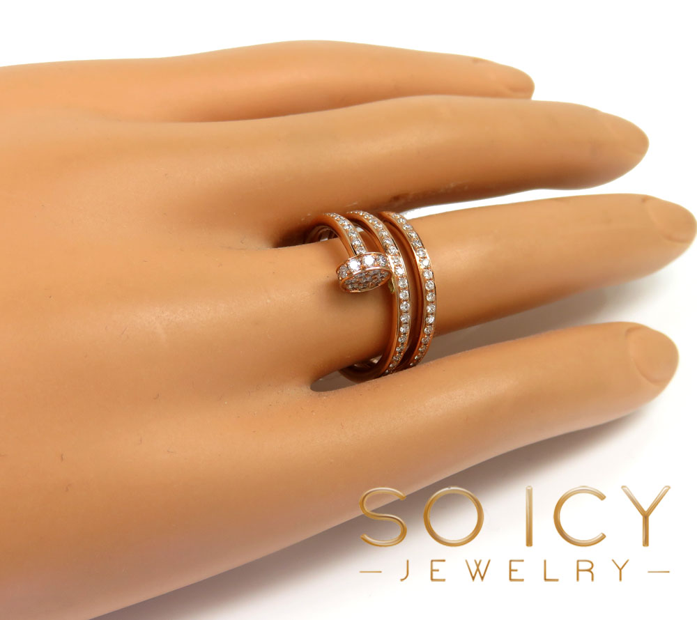 18k rose gold diamond double loop nail ring 0.58ct