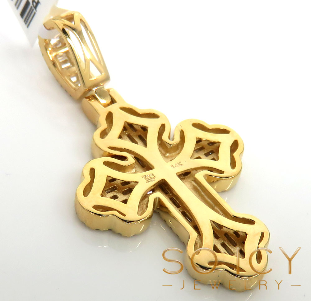 14k yellow gold round & baguette diamond cross 1.21ct