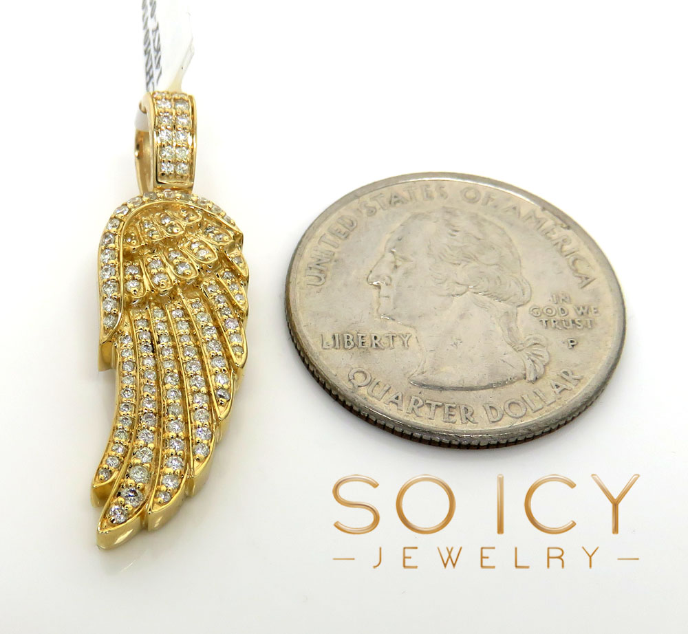 14k yellow gold small diamond angel wing pendant 0.44ct