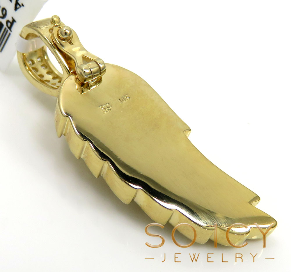 14k yellow gold small diamond angel wing pendant 0.44ct - Image 4
