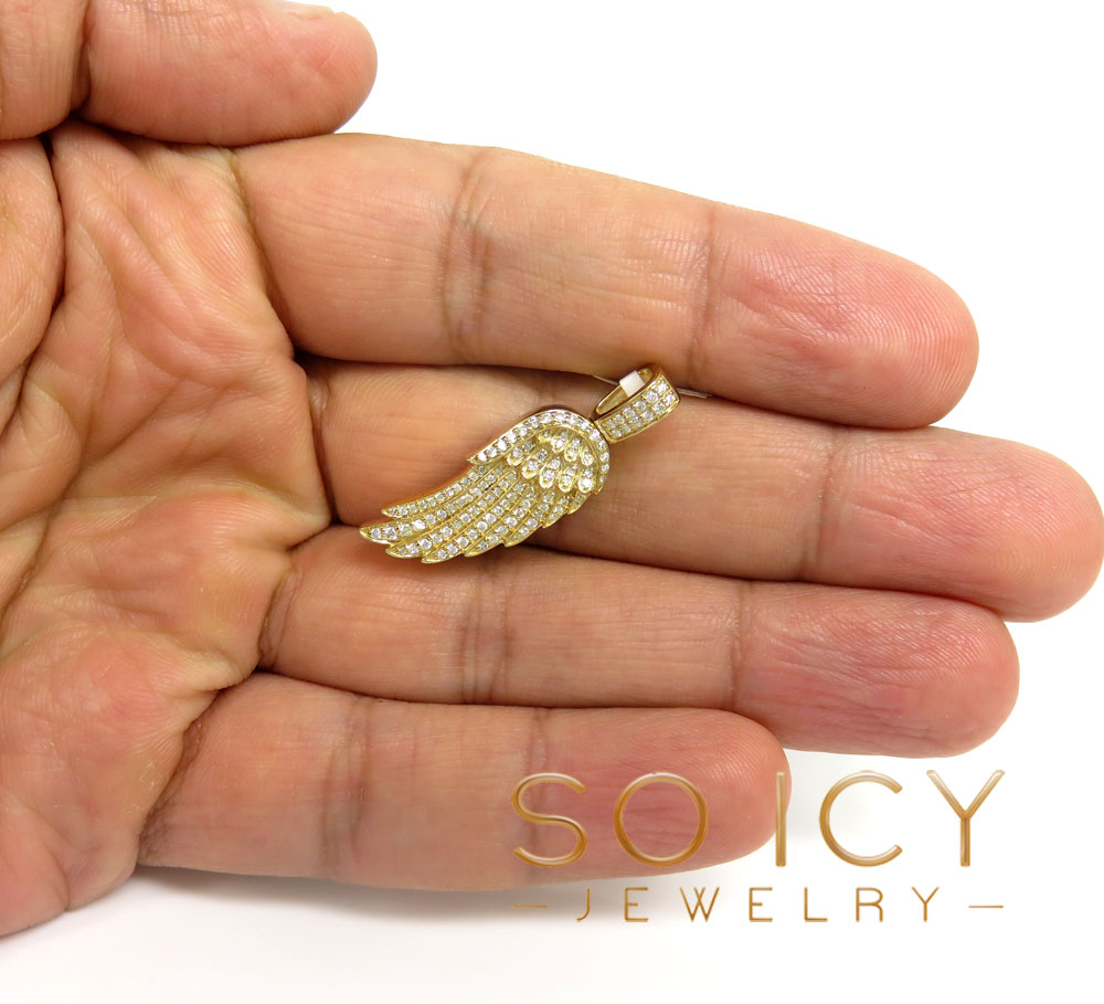 14k yellow gold small diamond angel wing pendant 0.44ct - Image 5
