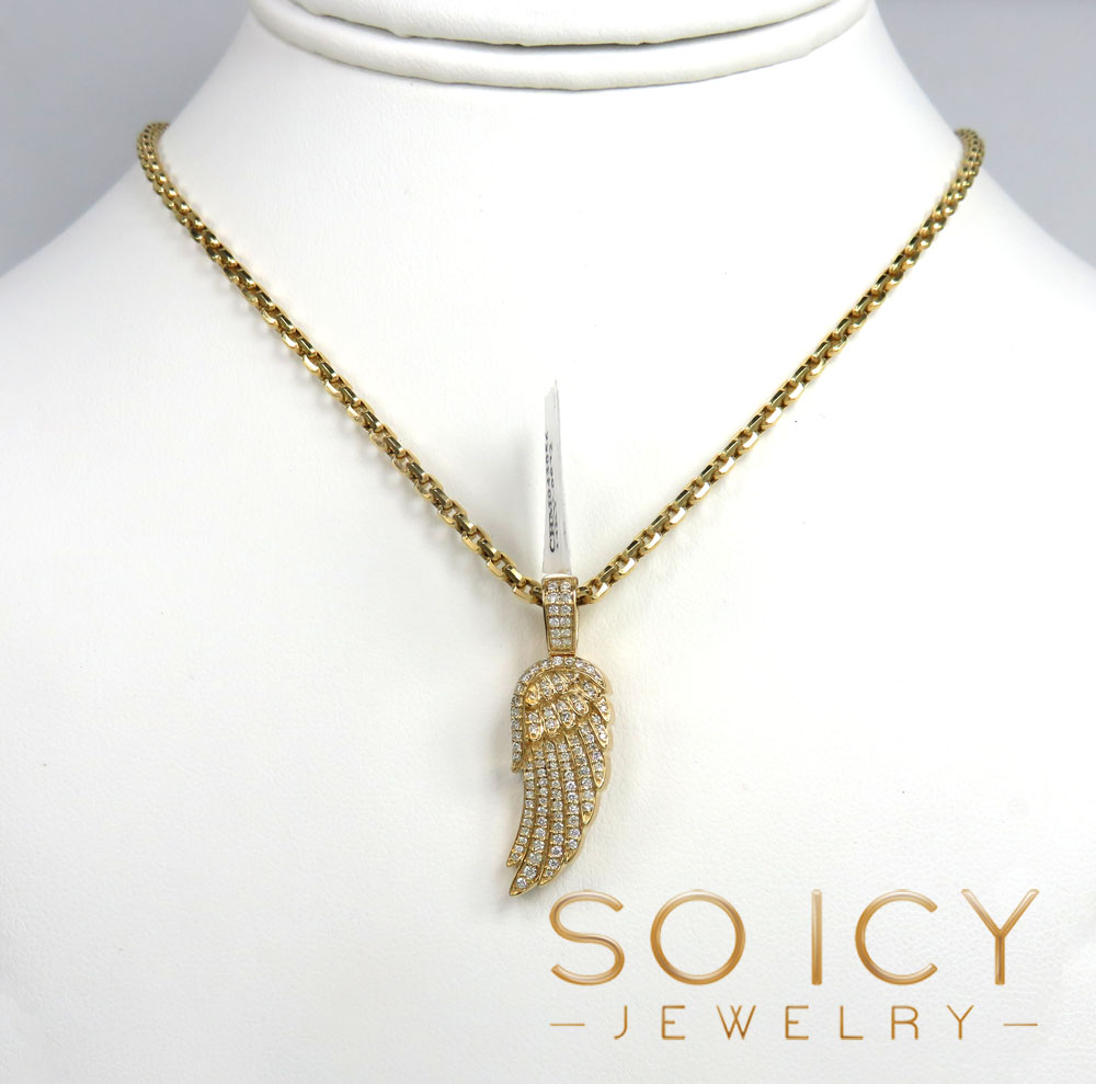 14k yellow gold small diamond angel wing pendant 0.44ct