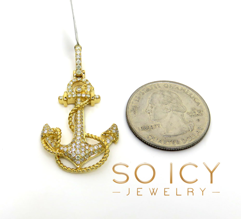 10k yellow gold diamond anchor rope pendant 0.86ct