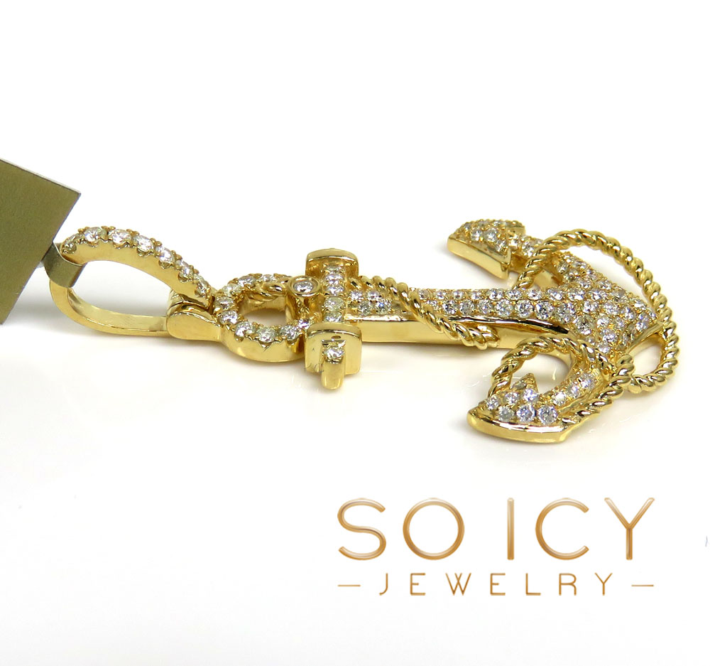 10k yellow gold diamond anchor rope pendant 0.86ct