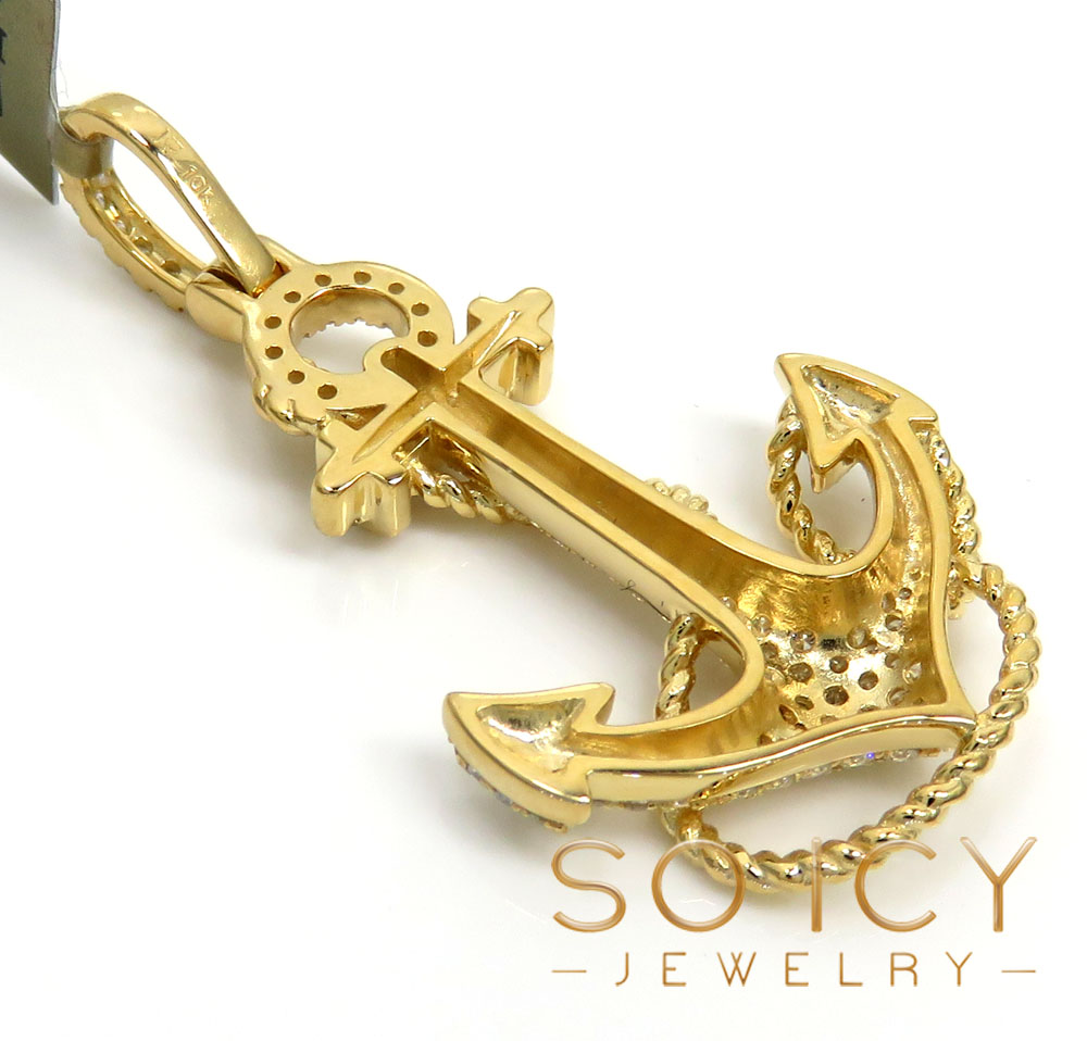 10k yellow gold diamond anchor rope pendant 0.86ct - Image 4
