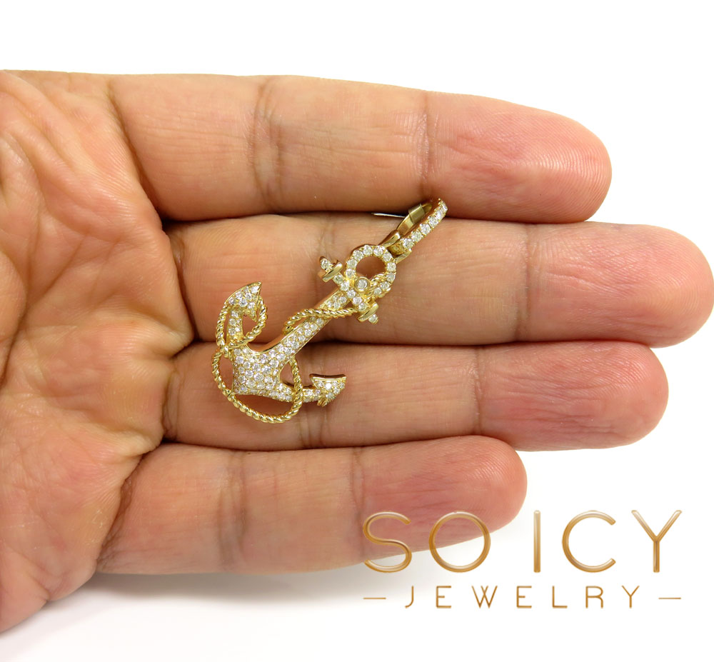 10k yellow gold diamond anchor rope pendant 0.86ct - Image 5