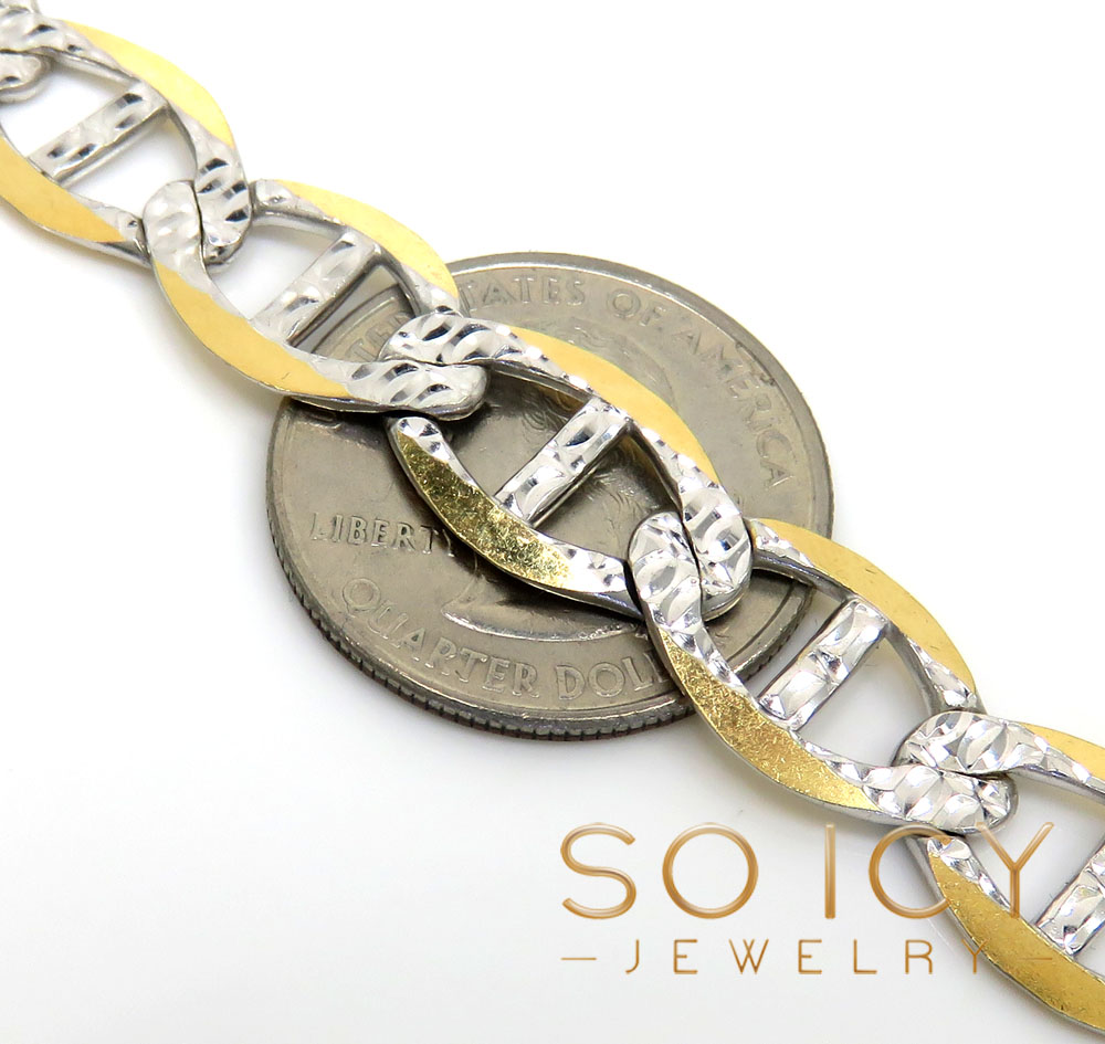 10k yellow gold solid diamond cut mariner link chain 20-30 inch 10.70mm