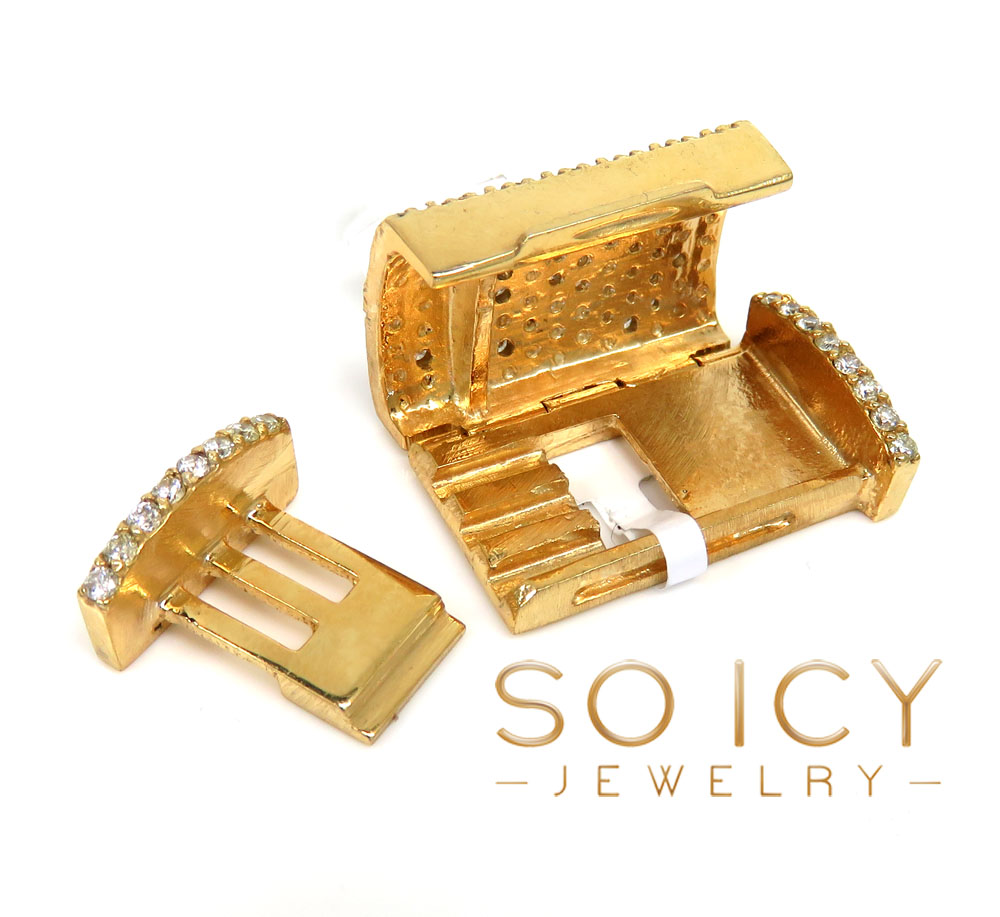 14k yellow gold 14mm diamond flap lock 2.99ct