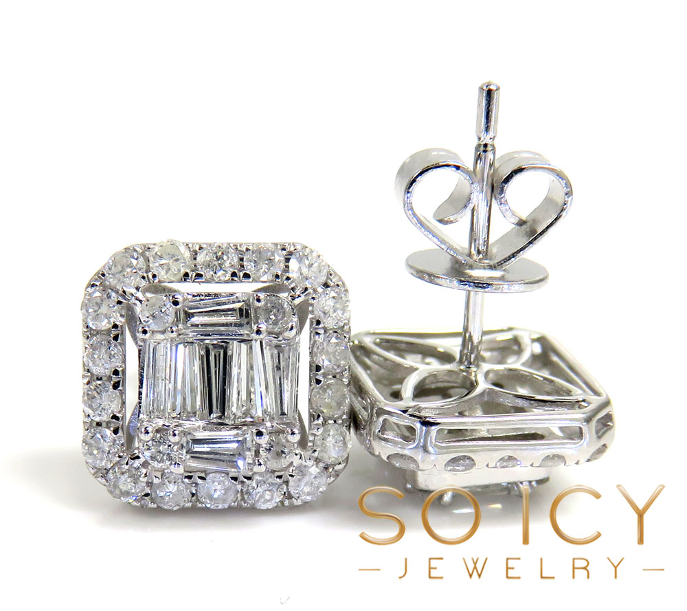 14k yellow white or rose gold large diamond cluster baguette earrings 1.21ct - Image 2