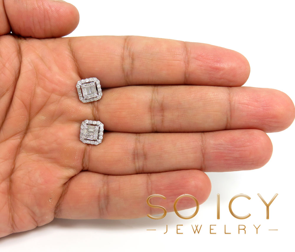 14k yellow white or rose gold large diamond cluster baguette earrings 1.21ct