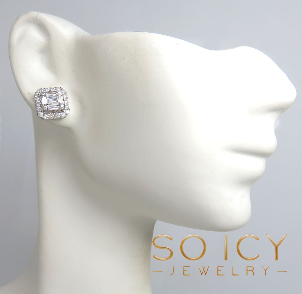 14k yellow white or rose gold large diamond cluster baguette earrings 1.21ct