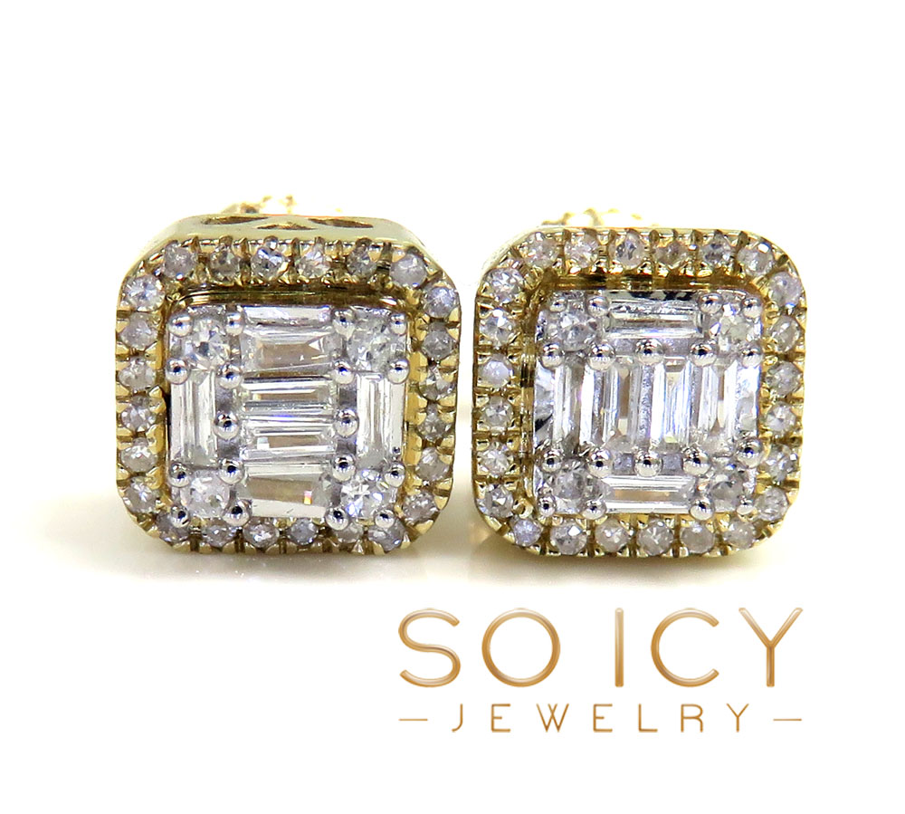 14k gold small or medium diamond cluster baguette earrings 0.38-0.69ct