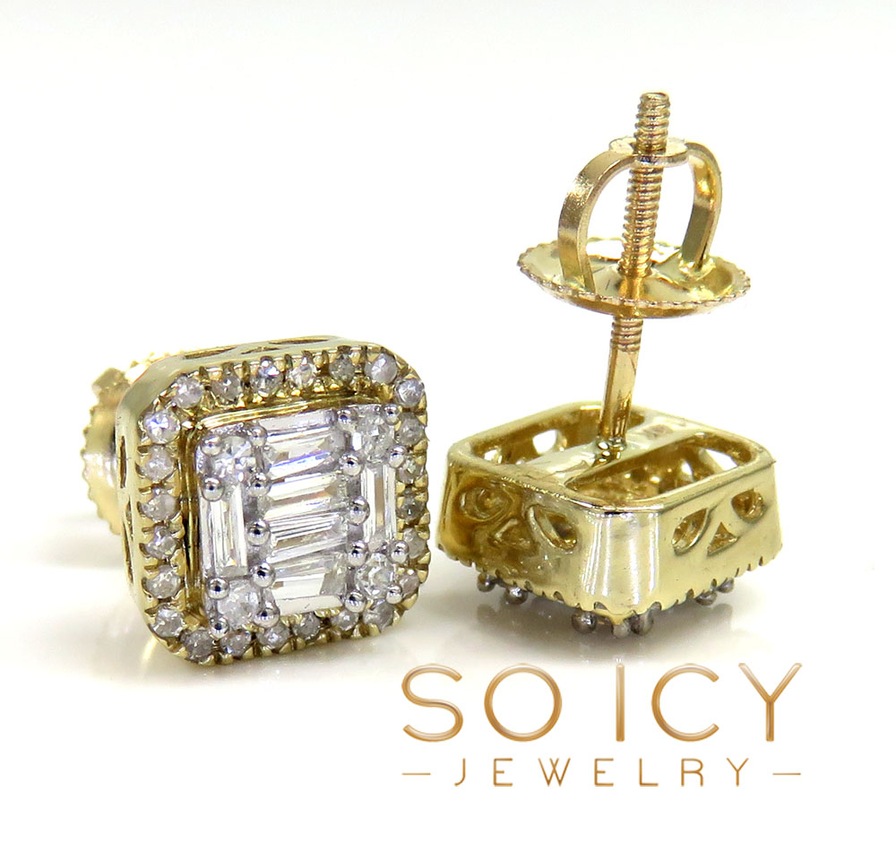 14k gold small or medium diamond cluster baguette earrings 0.38-0.69ct - Image 4