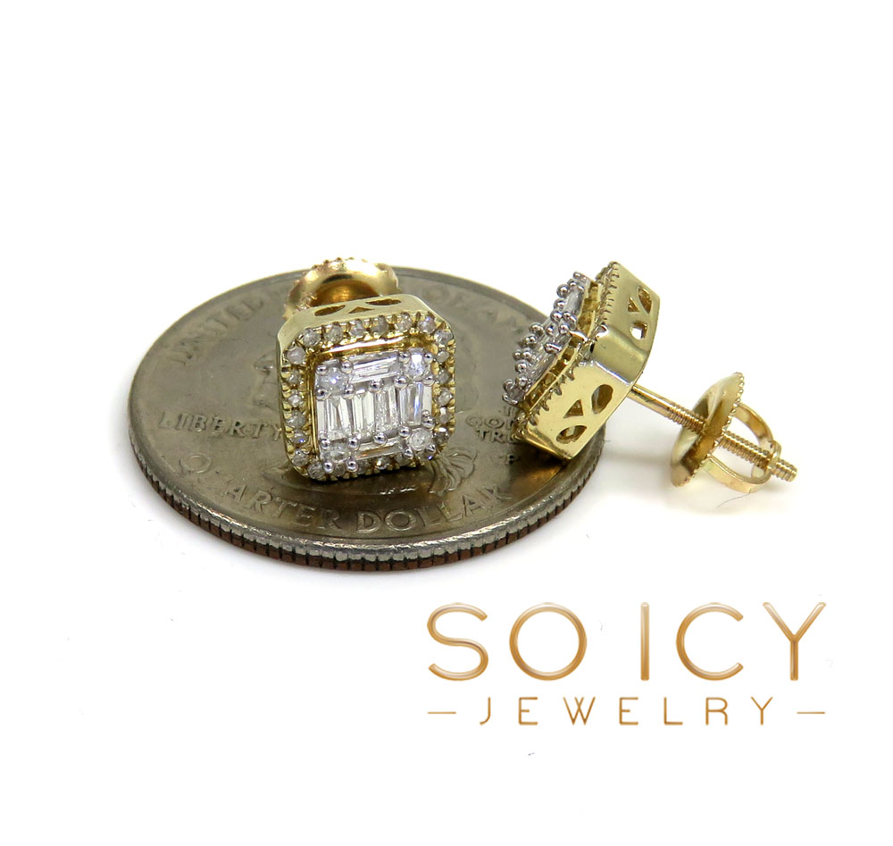 14k gold small or medium diamond cluster baguette earrings 0.38-0.69ct - Image 5