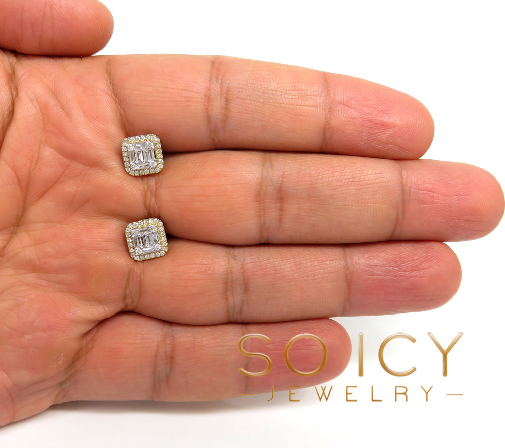 14k gold small or medium diamond cluster baguette earrings 0.38-0.69ct