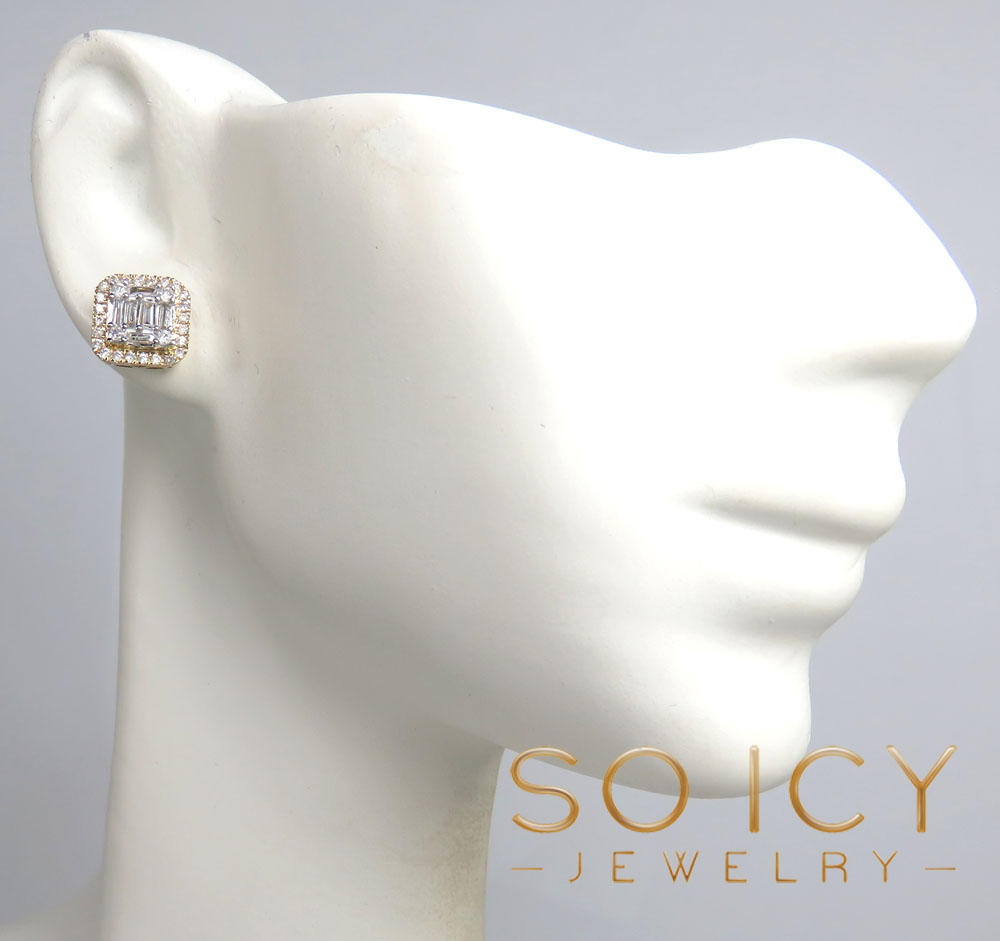 14k gold small or medium diamond cluster baguette earrings 0.38-0.69ct