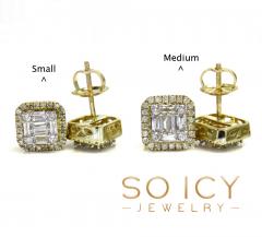 14k gold small or medium diamond cluster baguette earrings 0.38-0.69ct