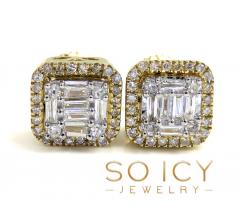 14k gold small or medium diamond cluster baguette earrings 0.38-0.69ct